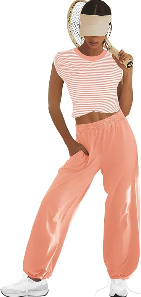 LAMISSCHE Womens Loungewear Set 2 Piece Outfits Sets Cropped Tops and Wide Leg Pants with Pockets... | Amazon (US)