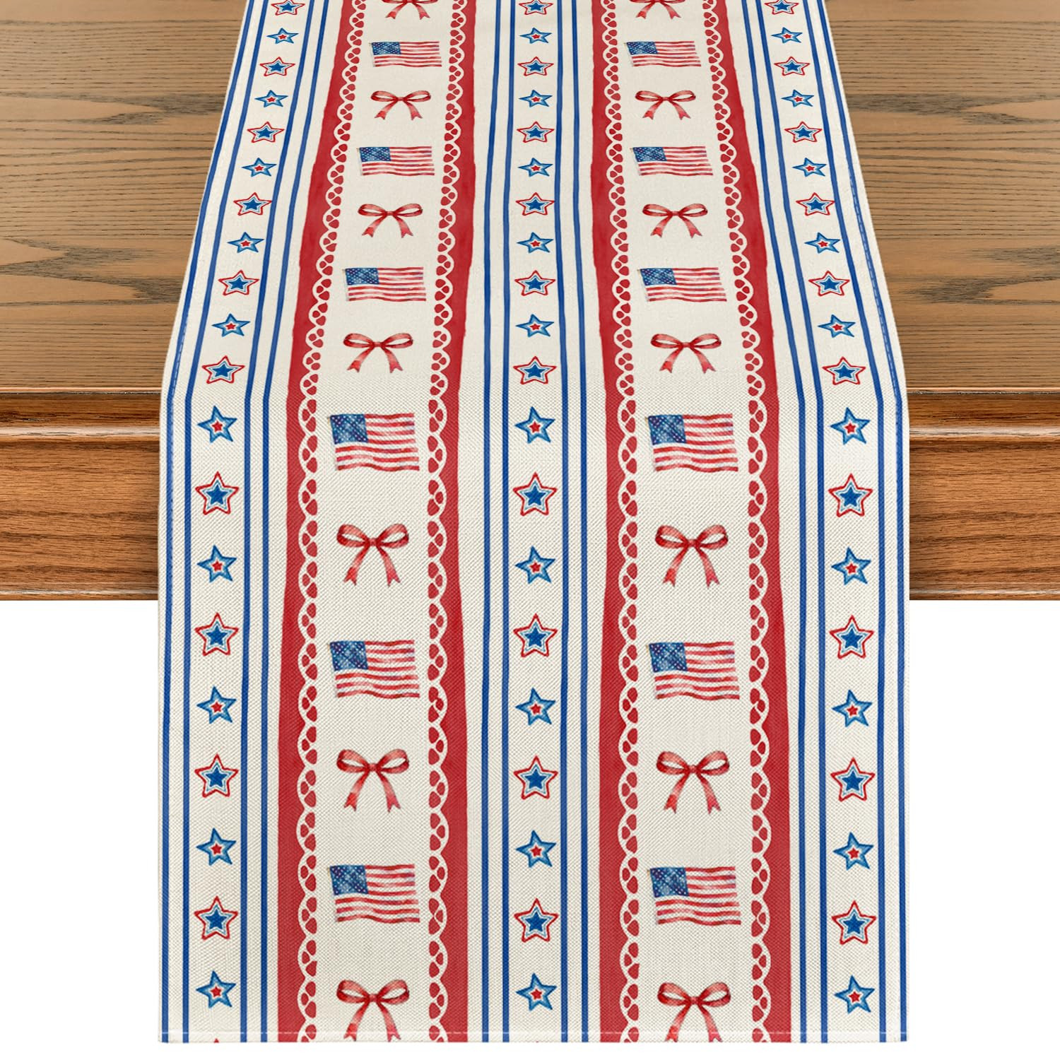 Artoid Mode Star Striped Bow American Flag 210 GSM 4th of July Table Runner, Memorial Day Kitchen Dining Table Decoration for Home Party Decor 13x72 Inch | Amazon (US)
