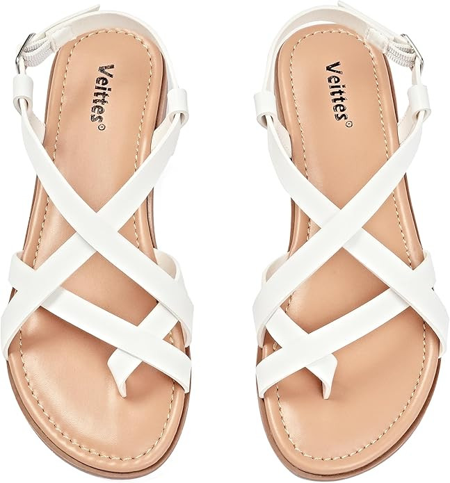 Veittes Women's Flat Slide Sandals - Comfort Casual Criss Cross Flat Summer Shoes. | Amazon (US)