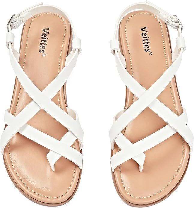 Veittes Women's Flat Slide Sandals - Comfort Casual Criss Cross Flat Summer Shoes. | Amazon (US)