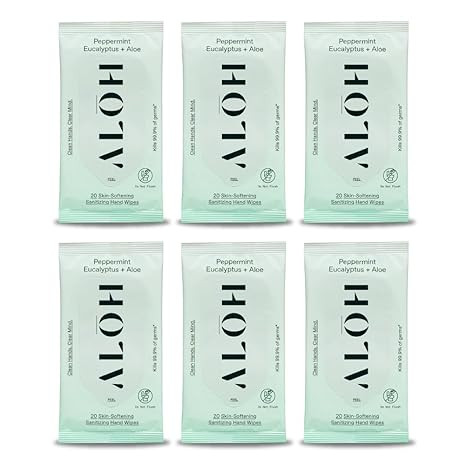 ALŌH Peppermint Eucalyptus Sanitizing Hand Wipes - Clean Hands, Clear Mind On The Go Sanitizer f... | Amazon (US)