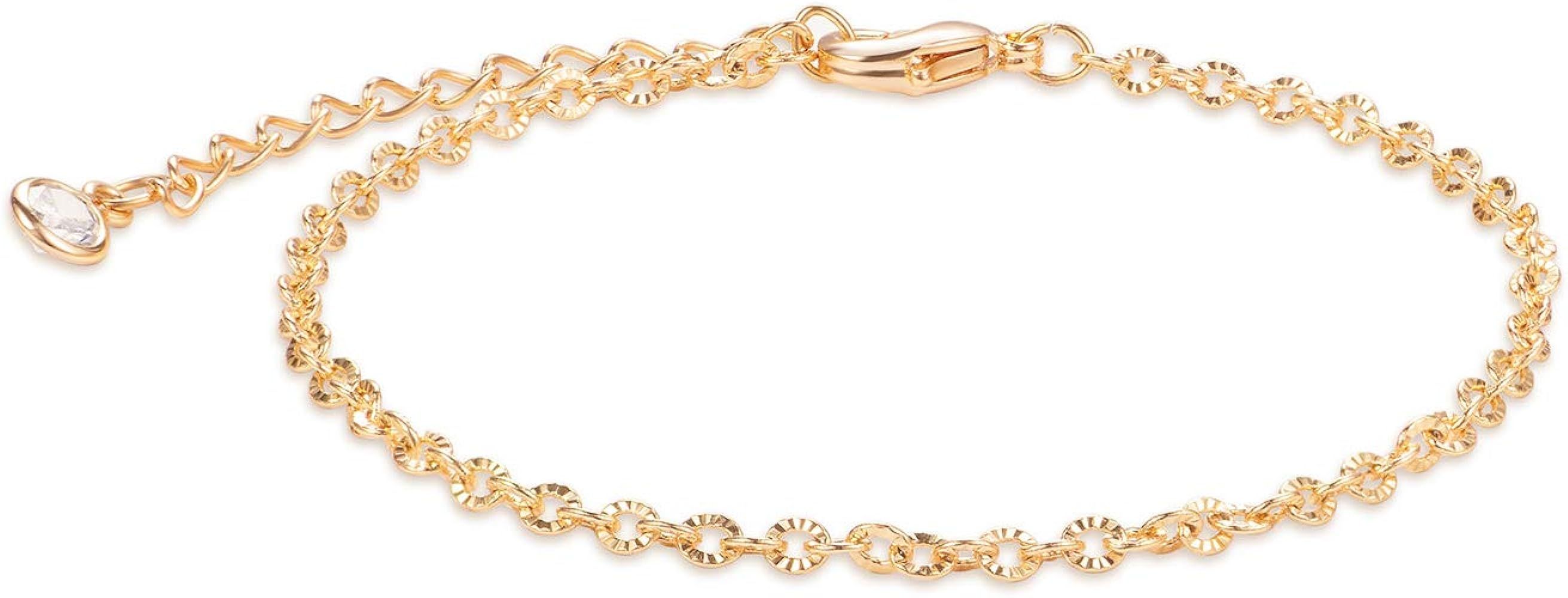 Amazon.com: LOYATA Chain Bracelet Gold Hammered Open Oval Link 14K Gold Filled Dainty Simple Jewe... | Amazon (US)