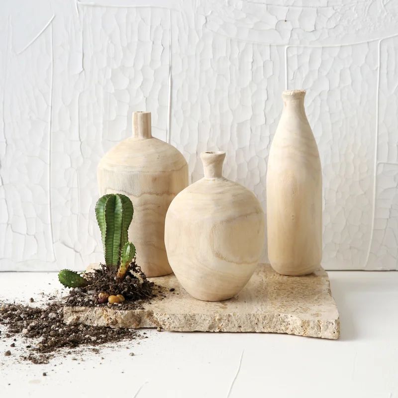 Pure 3 Piece Paulownia Wood Table Vase Set | Wayfair North America