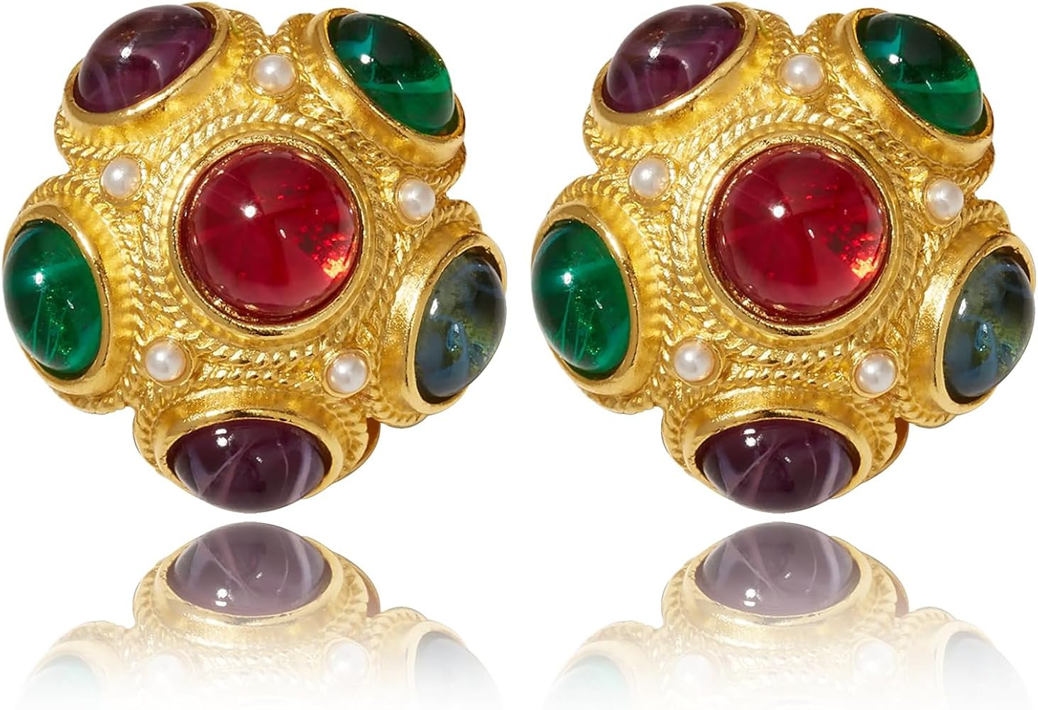 Gold Statement Earrings for Women \u2013 Hypoallergenic Earrings, Non-Fading, Vintage Gemstone & ... | Amazon (UK)
