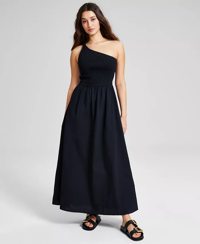Women's Cotton One-Shoulder Smocked Maxi Dress, Created for Macy's | Macy's