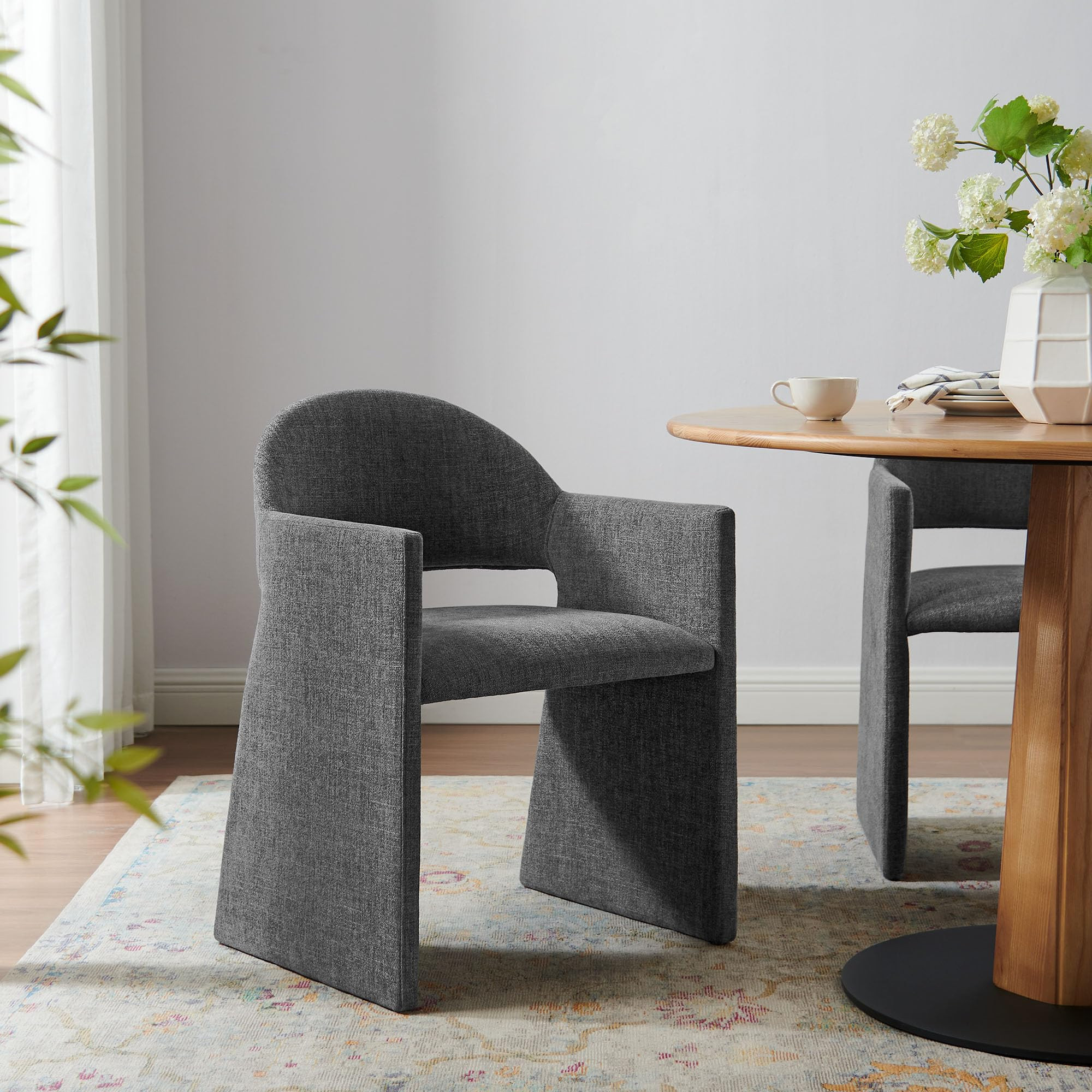 Modway Talia Upholstered Fabric Dining Armchair in Charcoal - Modern Curved Dining Chair with Ope... | Amazon (US)