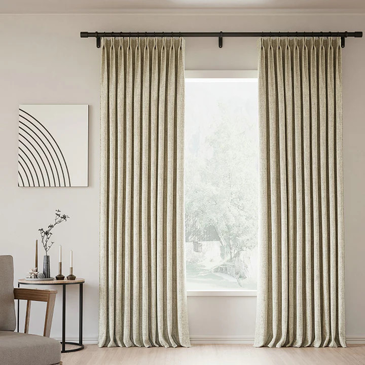 Pinch Pleated Lille Linen Memory Trained Blackout Curtains Natural Plum Modern Custom Drapes | Homerilla