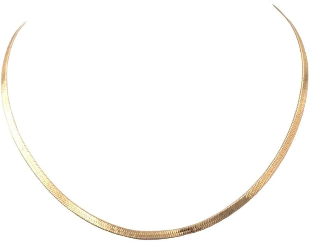 Women's Gold Plated Herringbone Chain Necklace Perfect for Layering Necklaces | Amazon (US)