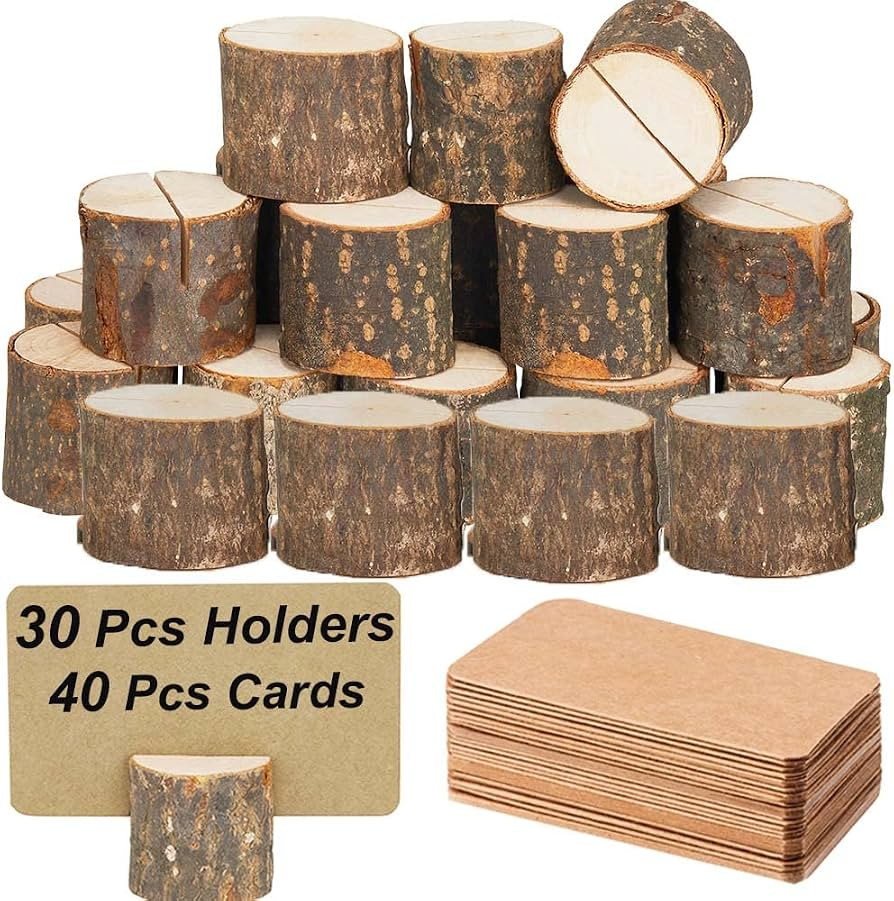Wood Place Card Holders, 30Pcs Premium Rustic Table Number Holders and 40Pcs Kraft Table Place Ca... | Amazon (US)
