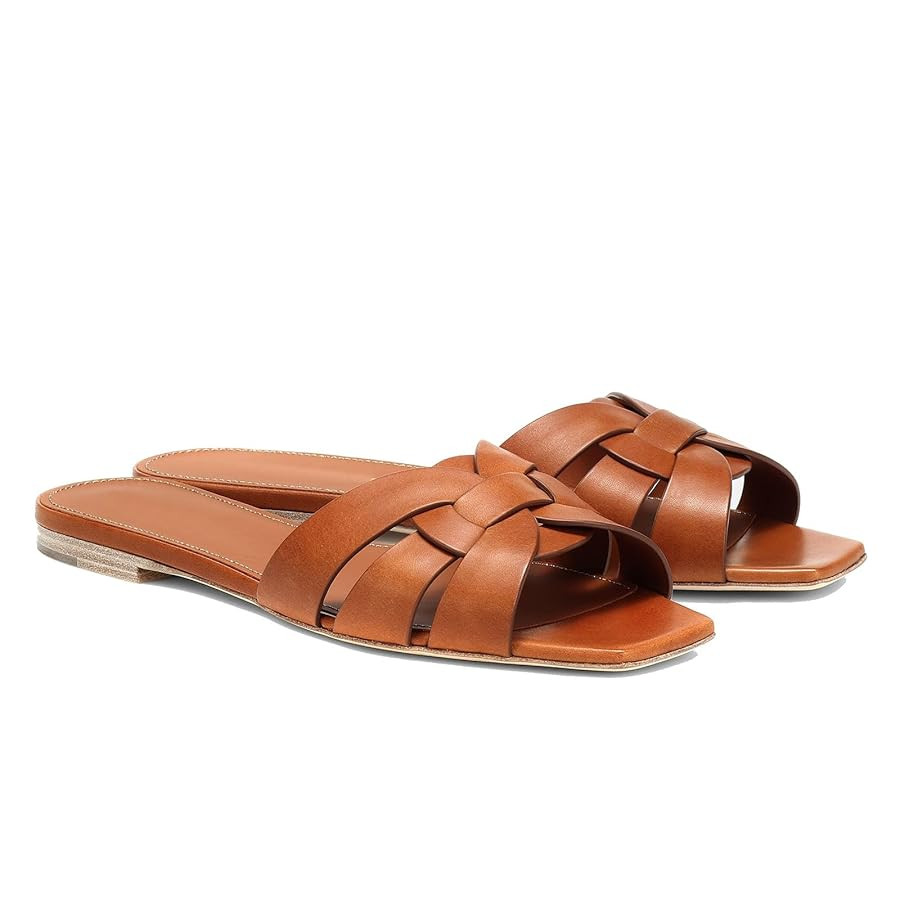 THESHY Women's Flat Sandals Square Toe Patent Leather Comfortable Slip on Slippers Casual Summer ... | Amazon (US)