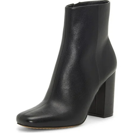 Vince Camuto Dannia Black Leather Square Toe Leather Block Heel Ankle Booties (Black 5.5) | Walmart (US)