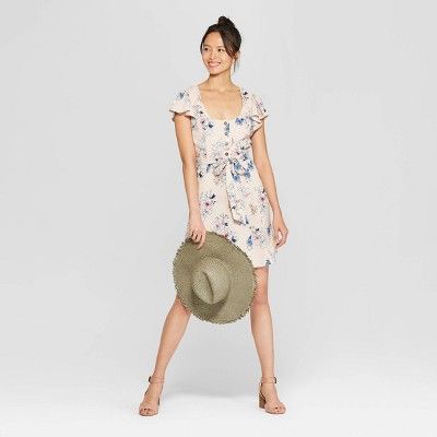 Women's Floral Print Short Sleeve Square Neck Button Front Dress - Xhilaration™ | Target