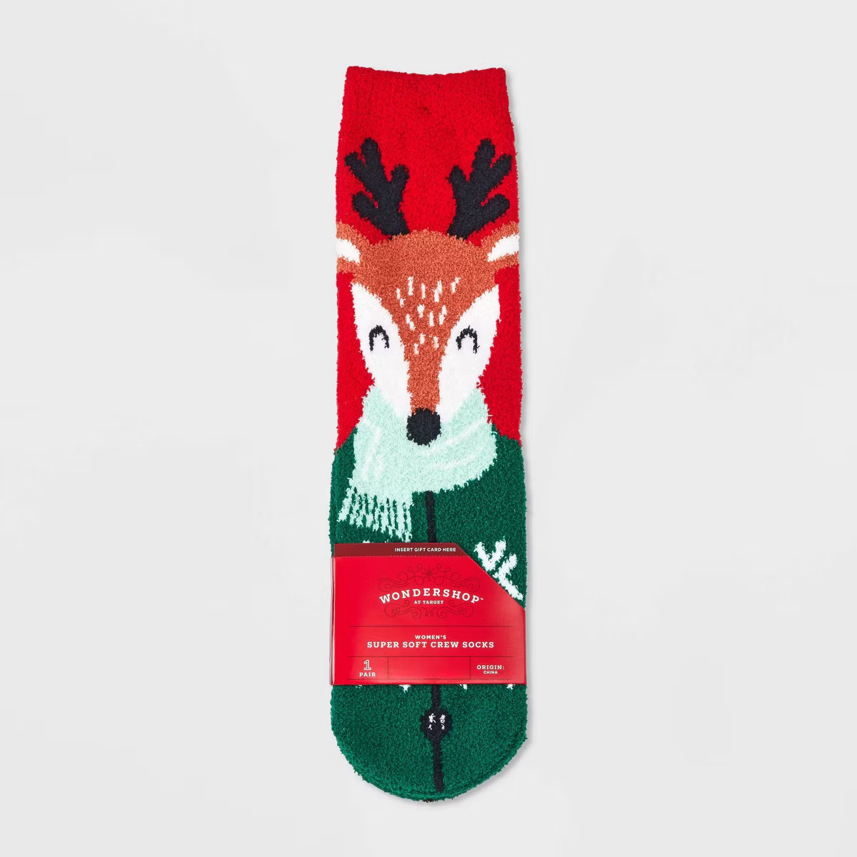 Women's Winter Reindeer Cozy Christmas Crew Socks with Gift Card Holder - Wondershop™ Red/Dark ... | Target