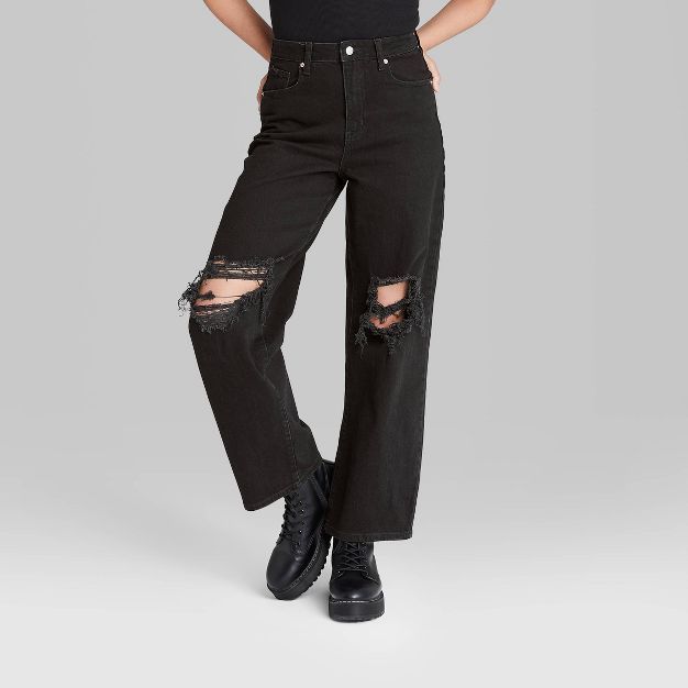 Women's Super-High Rise Distressed Baggy Jeans - Wild Fable™ Black Wash | Target