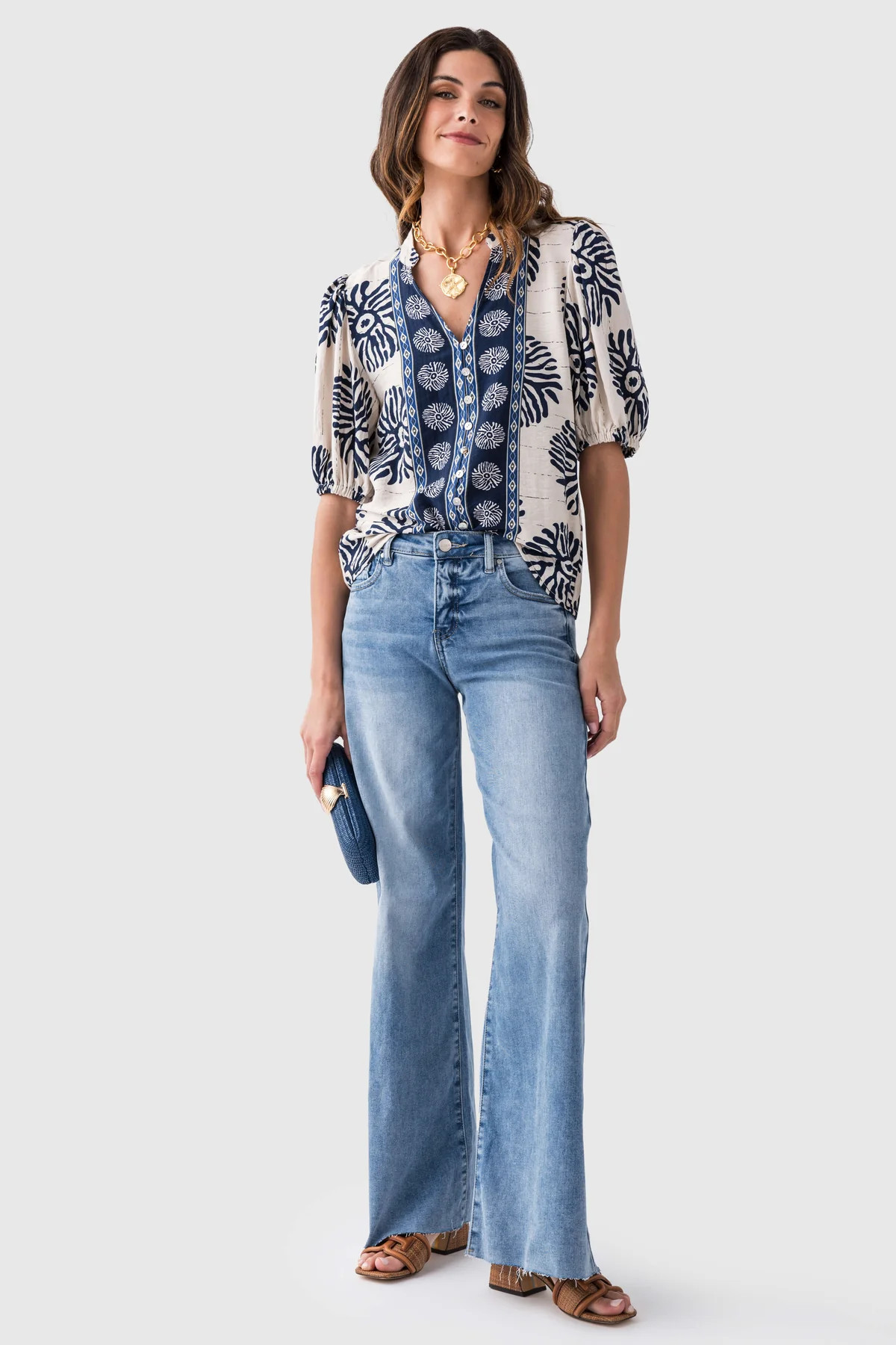 Risen Sunny Tummy Control High Rise Ankle Palazzo Jeans | Social Threads