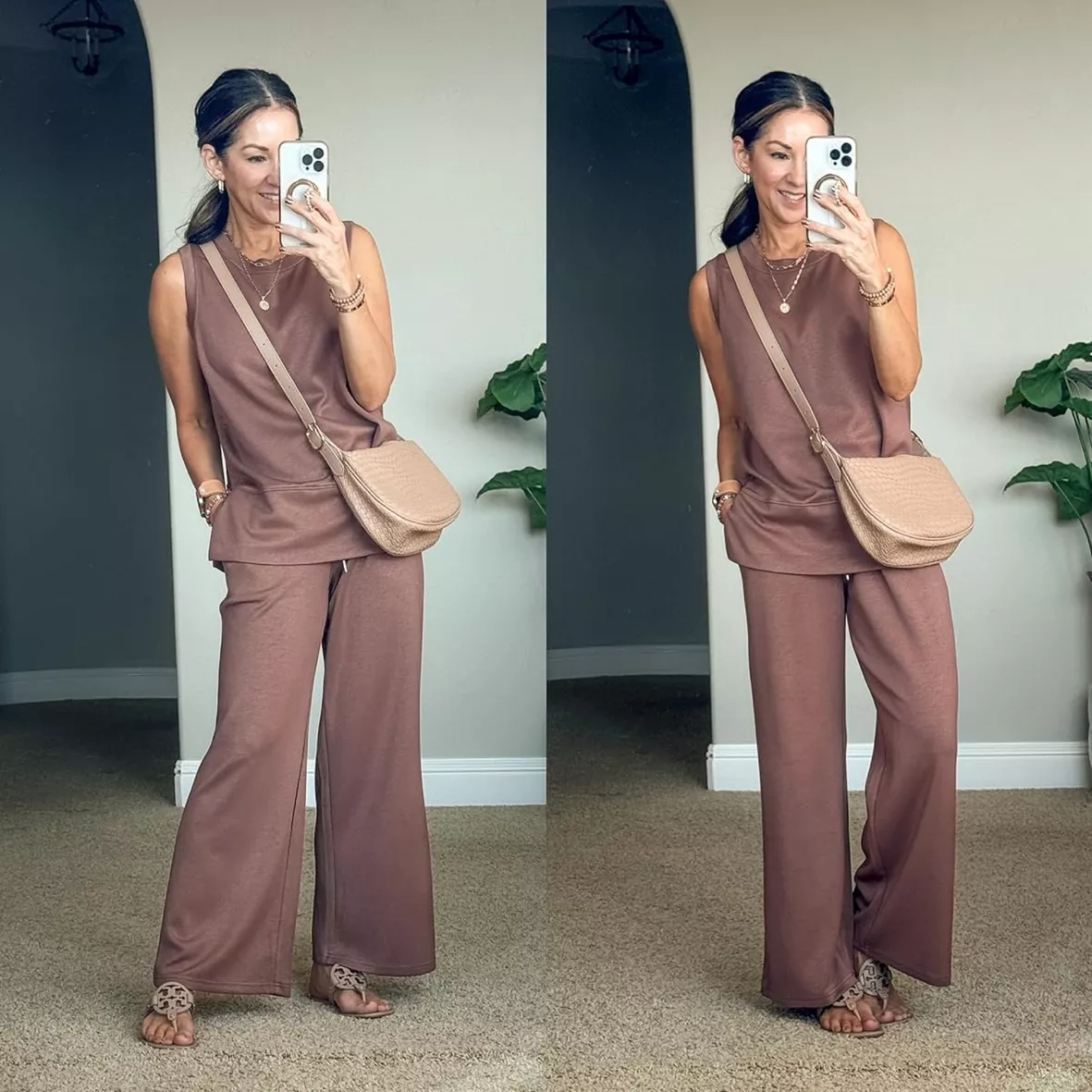 brown matching set  Outfits with leggings, Leggings outfit casual