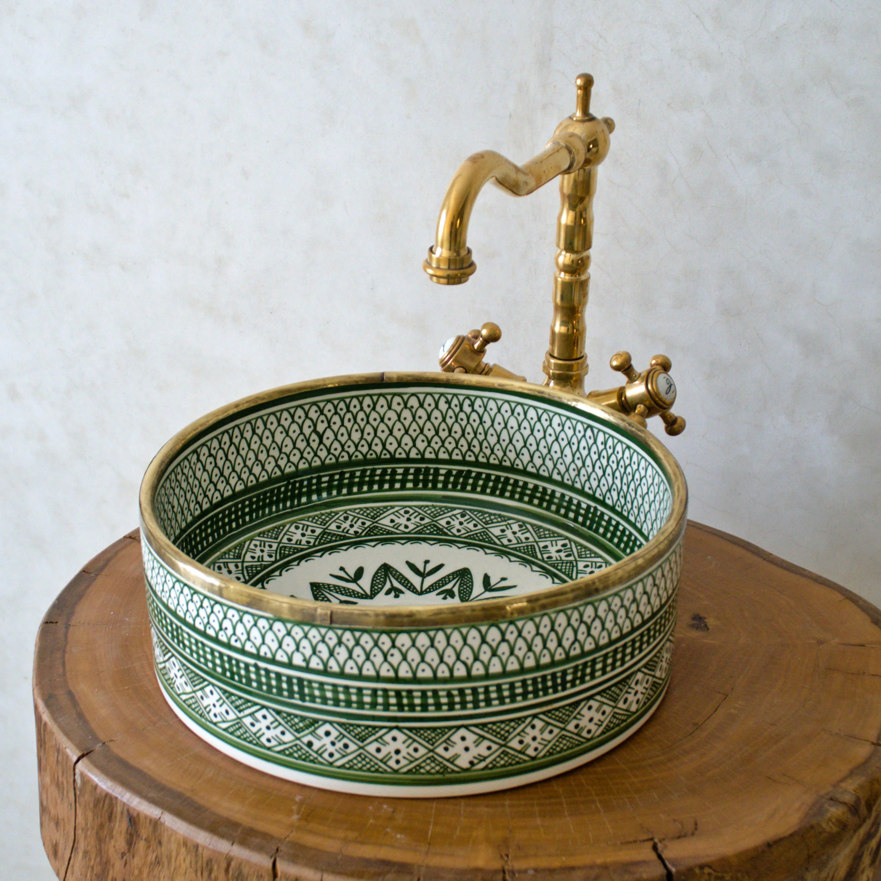 Handmade Ceramic Vessel Sink, Round Flower Design Countertop 12" Vanity Basin Bathroom Sink CUSTO... | Wayfair North America