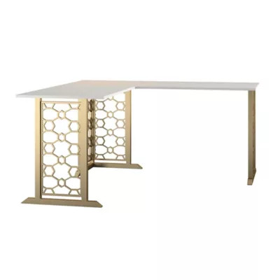 CosmoLiving by Cosmopolitan Ella L Desk in White/Gold | Bed Bath & Beyond | Bed Bath & Beyond