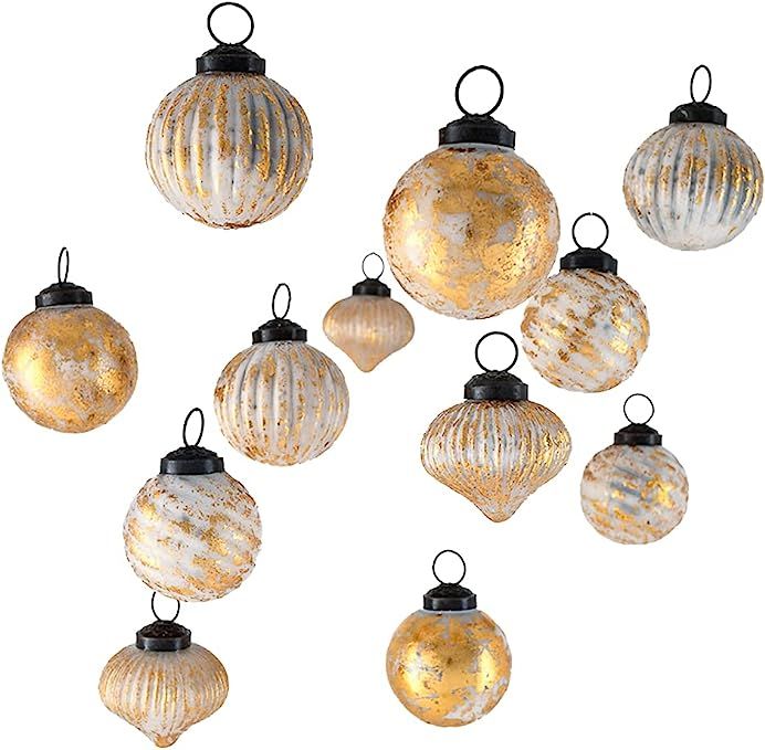Amazon.com: Serene Spaces Living Set of 12 Tinted Gold Foil Eclectic Glass Ornaments, Golden Orna... | Amazon (US)