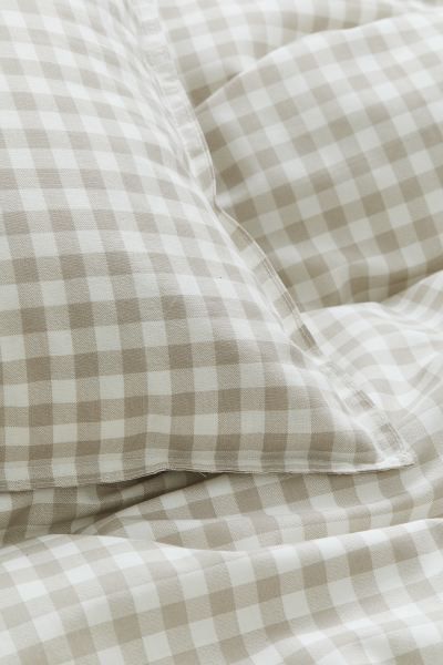 Patterned Twin Duvet Cover Set - Light taupe/gingham checked - Home All | H&M US | H&M (US + CA)