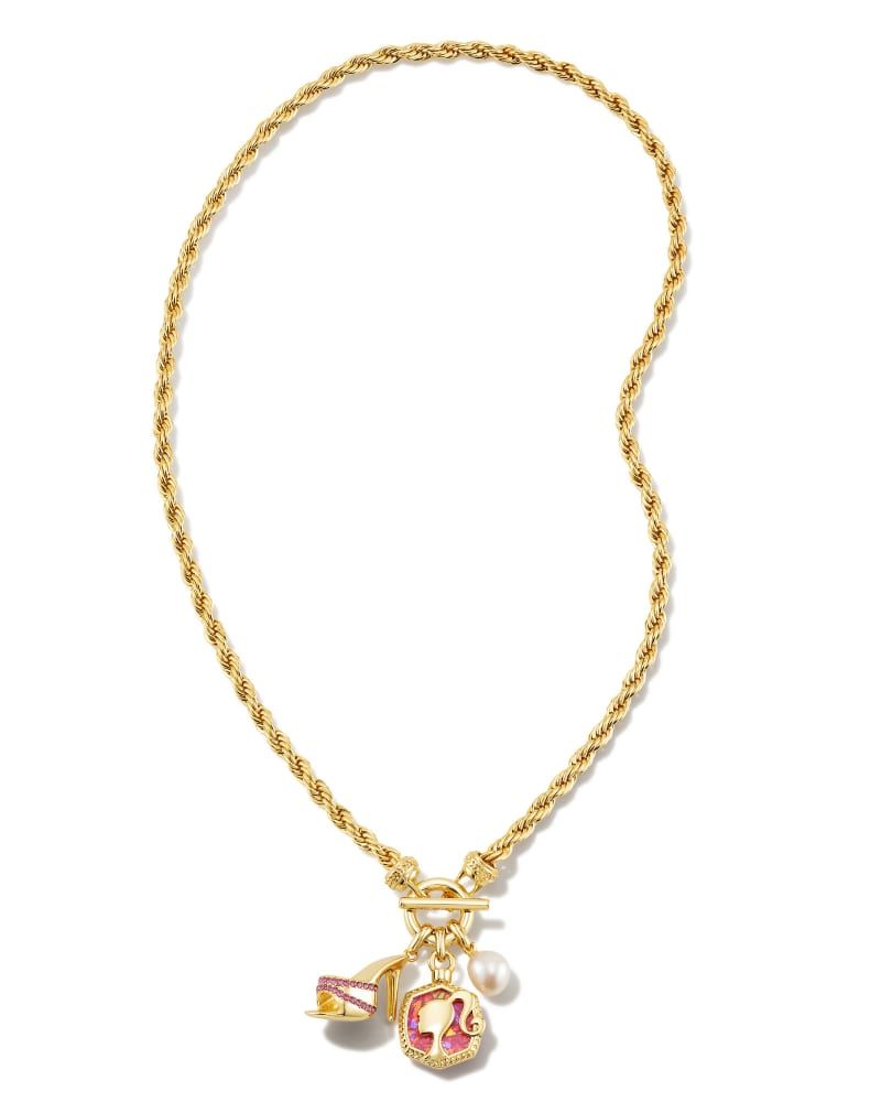 Barbie™ x Kendra Scott Gold Pearl Charm Convertible Necklace in Pink Iridescent Glitter Glass | Kendra Scott