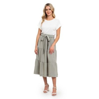 August Sky Women's T-shirt Twofer Maxi Dress RDC2018_Dusty Green_Small | Target