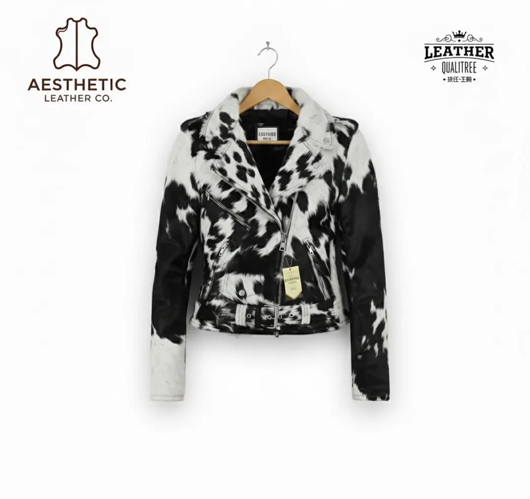 Woman Cowhide Jacket Real Hair on Hide Animal Pattern Pony Skin Biker Jacket - Etsy | Etsy (US)