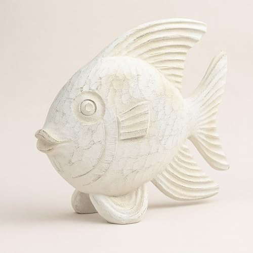 Coastal Fish Decorative Figurine – Handcrafted Polyresin Nautical Decor Sculpture – Figurines & Sculptures Home Decor for Office, Bedroom & Living Room – 10", Whitewash | Amazon (US)