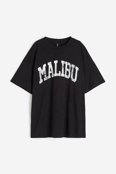 Oversized Printed T-shirt - Black/Malibu - Ladies | H&M US | H&M (US + CA)