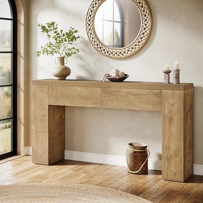 Tribesigns 63-Inch Wooden Foyer Table with with 2 Hidden Drawers, Farmhouse Console Table for Liv... | Amazon (US)