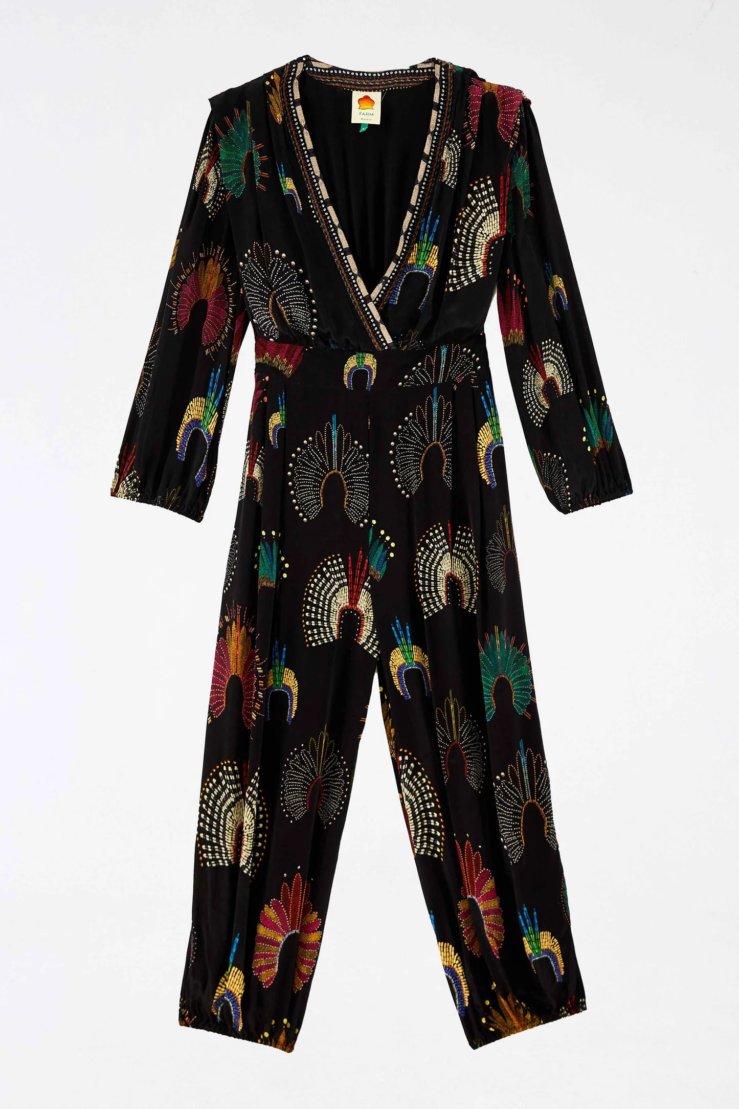 Long Sleeve Jumpsuit | Black | Wonderful Headdress Print | FarmRio (US)