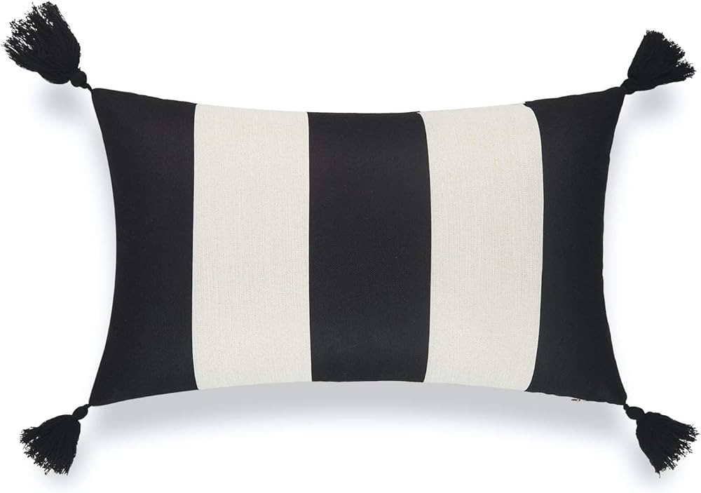 Hofdeco Modern Boho Patio Indoor Outdoor Lumbar Pillow Cover ONLY for Backyard, Couch, Sofa, Blac... | Amazon (US)