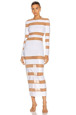 Norma Kamali Spliced Dress in Neutral,Stripes,White | FWRD 