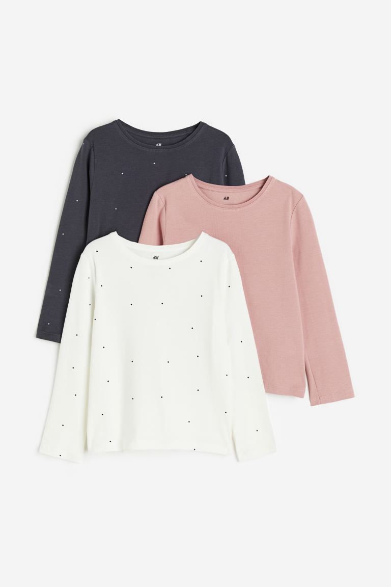 3-pack Long-sleeved Tops - White/dotted - Kids | H&M US | H&M (US + CA)