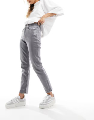 River Island coated straight jeans in silver | ASOS (Global)