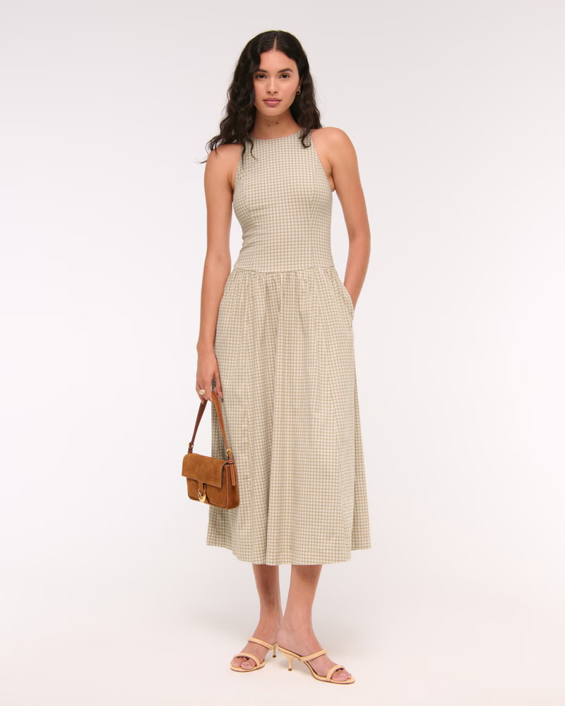 Women's High-Neck Drop-Waist Midi Dress | Women's Dresses & Jumpsuits | Abercrombie.com | Abercrombie & Fitch (US)