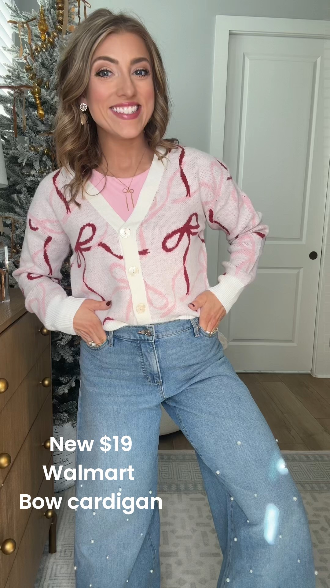 This Walmart bow cardigan is too good to pass up 🎀
So feminine, fun, and under $20 — it looks like a boutique find but at a Walmart price!

I love the all-over bow detail, soft knit feel, and flattering button-front style that makes it easy to wear open or closed. Styled here with wide-leg Walmart jeans and a simple tee for the perfect Valentine’s Day outfit, everyday mom look, or casual date night vibe.

✨ Under $20
✨ Soft + cozy knit
✨ On-trend bow print
✨ Easy to dress up or down

Everything is linked in LTK so you can shop this full head-to-toe Walmart outfit and all my favorite affordable fashion finds 🛒

#walmartfashion #walmartfinds #walmartstyle #walmartoutfit #bowcardigan #valentinesoutfit #affordablefashion #budgetfriendlystyle #everydaywear #casualchic #ltkfinds #ltkstyle