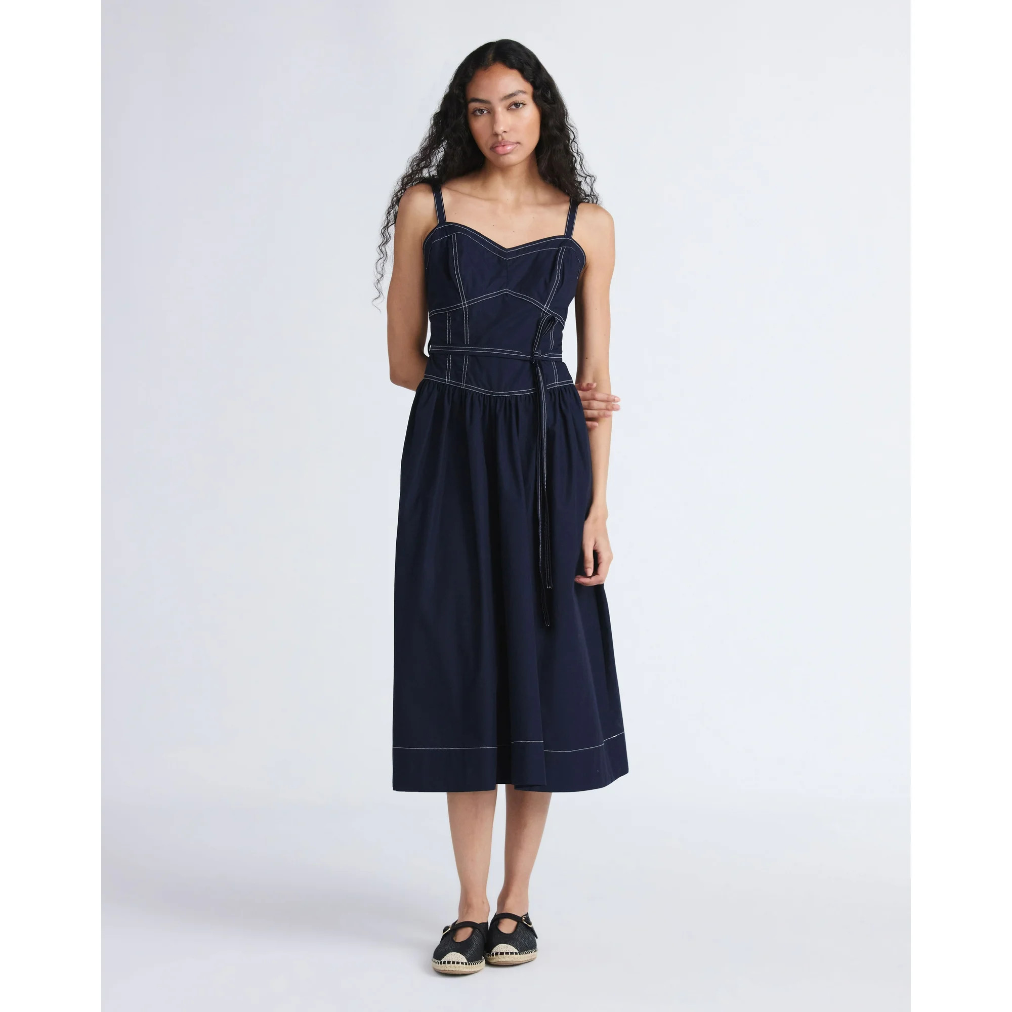 Free Assembly Women's and Women's Plus Sweetheart Belted Cotton Utility Midi Dress, Sizes XS-4X | Walmart (US)