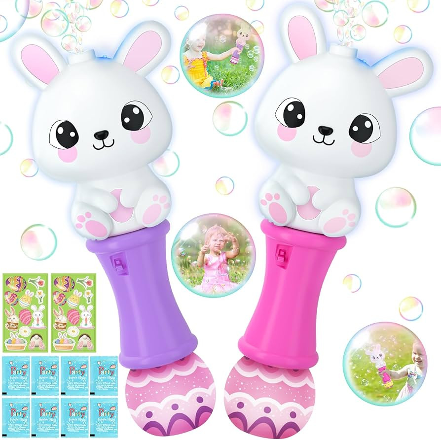 2 Pack Easter Bunny Bubble Wand for Kids, Automatic Bubble Machine with LED Light, Easter Basket ... | Amazon (US)