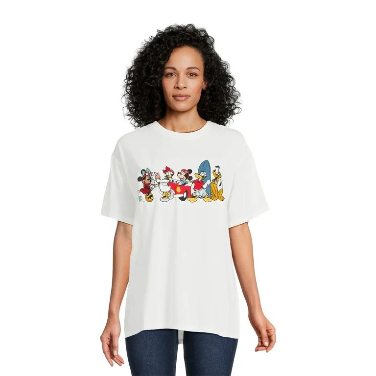 Disney Mickey Mouse & Friends Juniors Graphic Embroidered Tee with Short Sleeves, Sizes XS-3XL | Walmart (US)