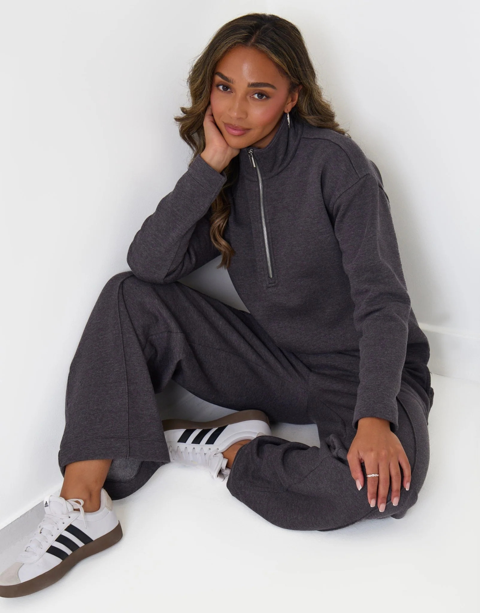 Threadbare Funnel Neck Wide Leg Sweat Set in Charcoal Grey | Threadbare UK