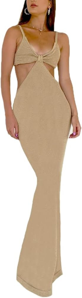 AnotherChill Women's Cut-Out Dress Bodycon Spaghetti Strap Cocktail Sexy Maxi Dresses for Women S... | Amazon (US)