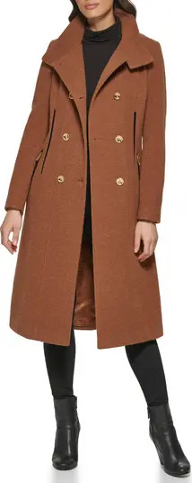 Removable Faux Fur Collar Wool Blend Double Breasted Walker Coat | Nordstrom Rack