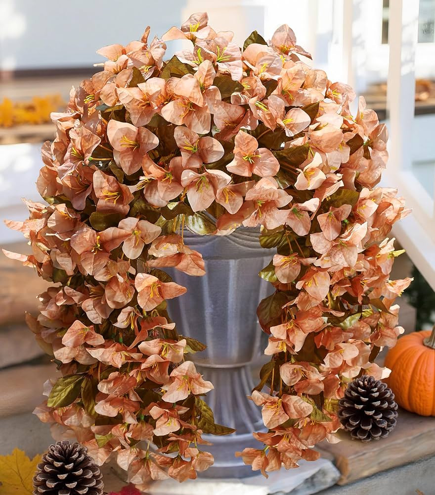 Bougainvillea Artificial Fall Hanging Flowers Plants for Outdoors Autumn Decoration, 2pcs Faux Bo... | Amazon (US)