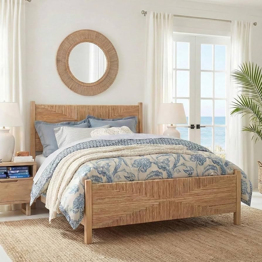 Brafab King Size Rattan Bed Frame, Boho Bed Frame with Hand Woven Wicker Headboard & Footboard, M... | Amazon (US)
