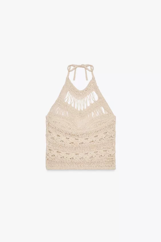 DISTRESSED KNIT HALTER TOP | Zara US