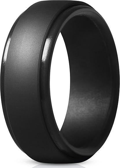 Thunderfit Men's Silicone Ring, Step Edge Rubber Wedding Band, 10mm Wide, 2.5mm Thick | Amazon (US)