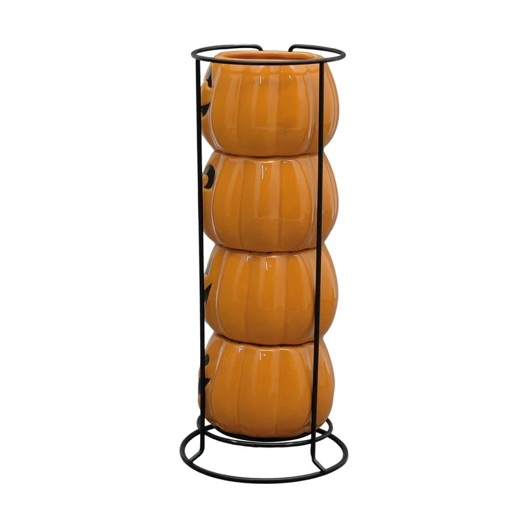 Way To Celebrate Halloween Pumpkin Stack Ceramic Mugs, 4-Pack | Walmart (US)