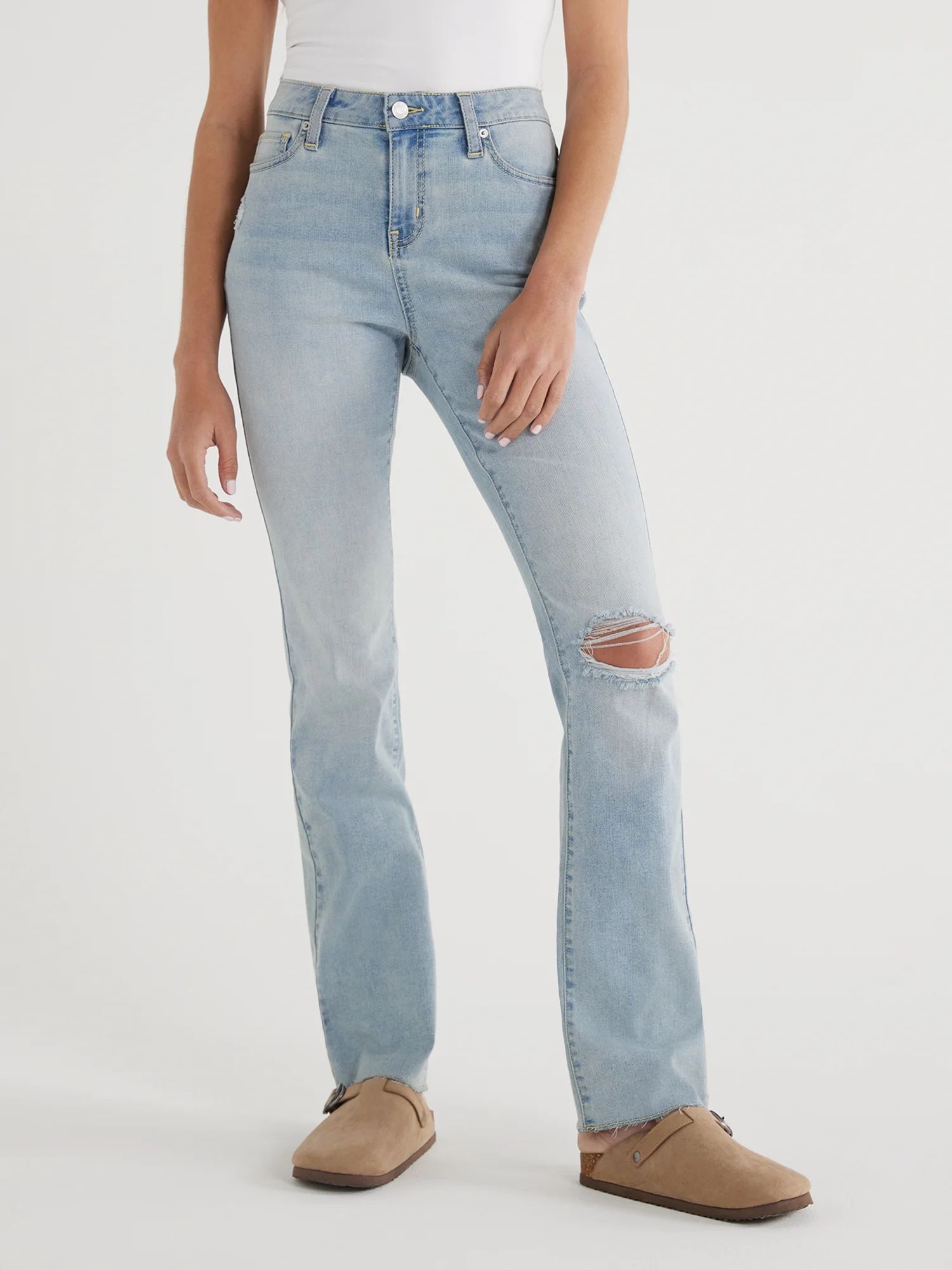 Time and Tru Women's Mid Rise Bootcut Jeans with Raw Hem, 32" Inseam, Sizes 2-20 - Walmart.com | Walmart (US)