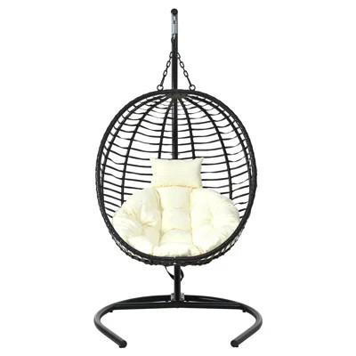 Single Person Folding Egg Chair with Stand, Hanging Egg Chair Indoor Outdoor, Wicker Hammock Swing Chair with Adjustable Anti-Slip Feet,Suitable for B | Wayfair North America
